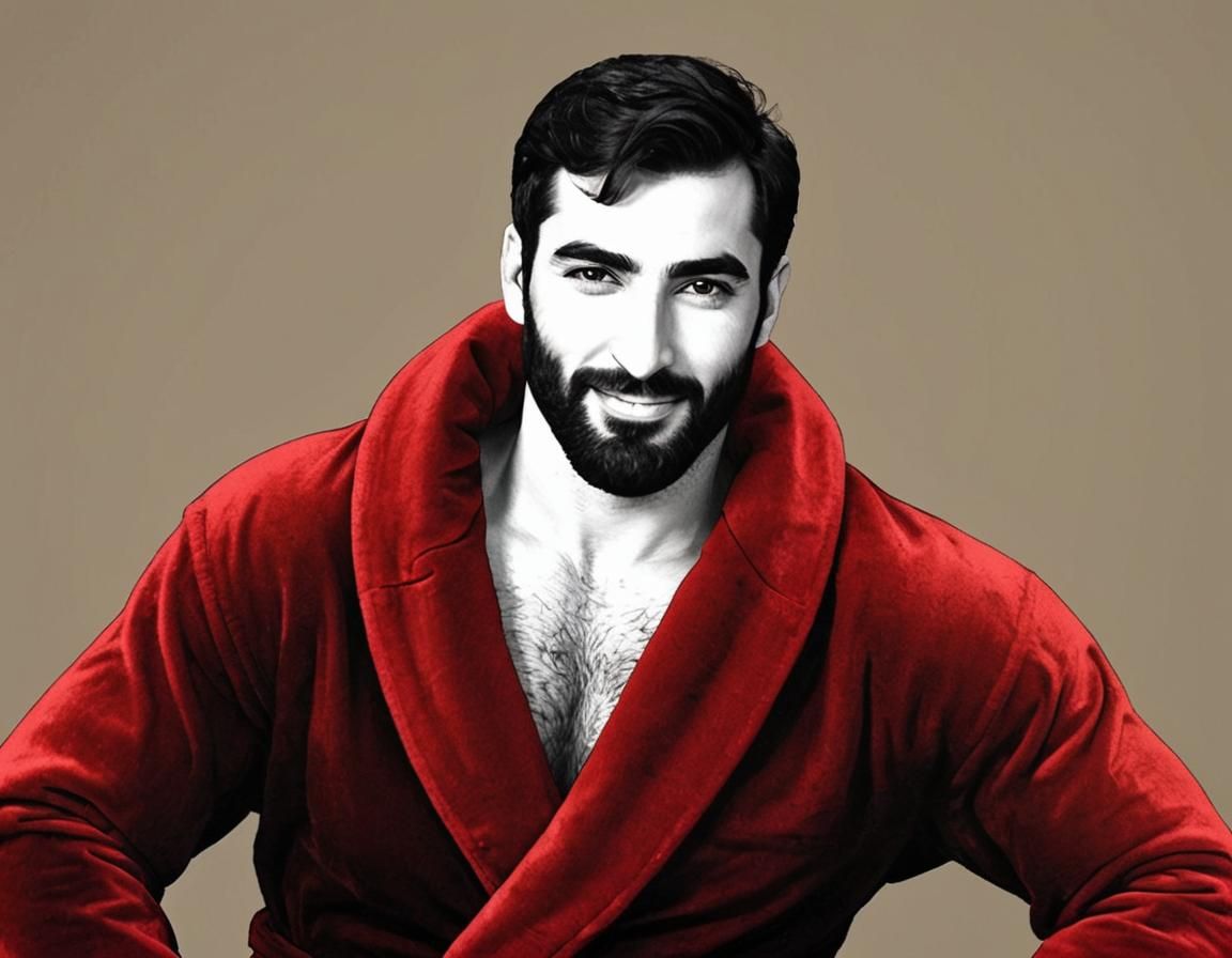 Handsome Man in Red Velvet Robe: Impressionist Portrait