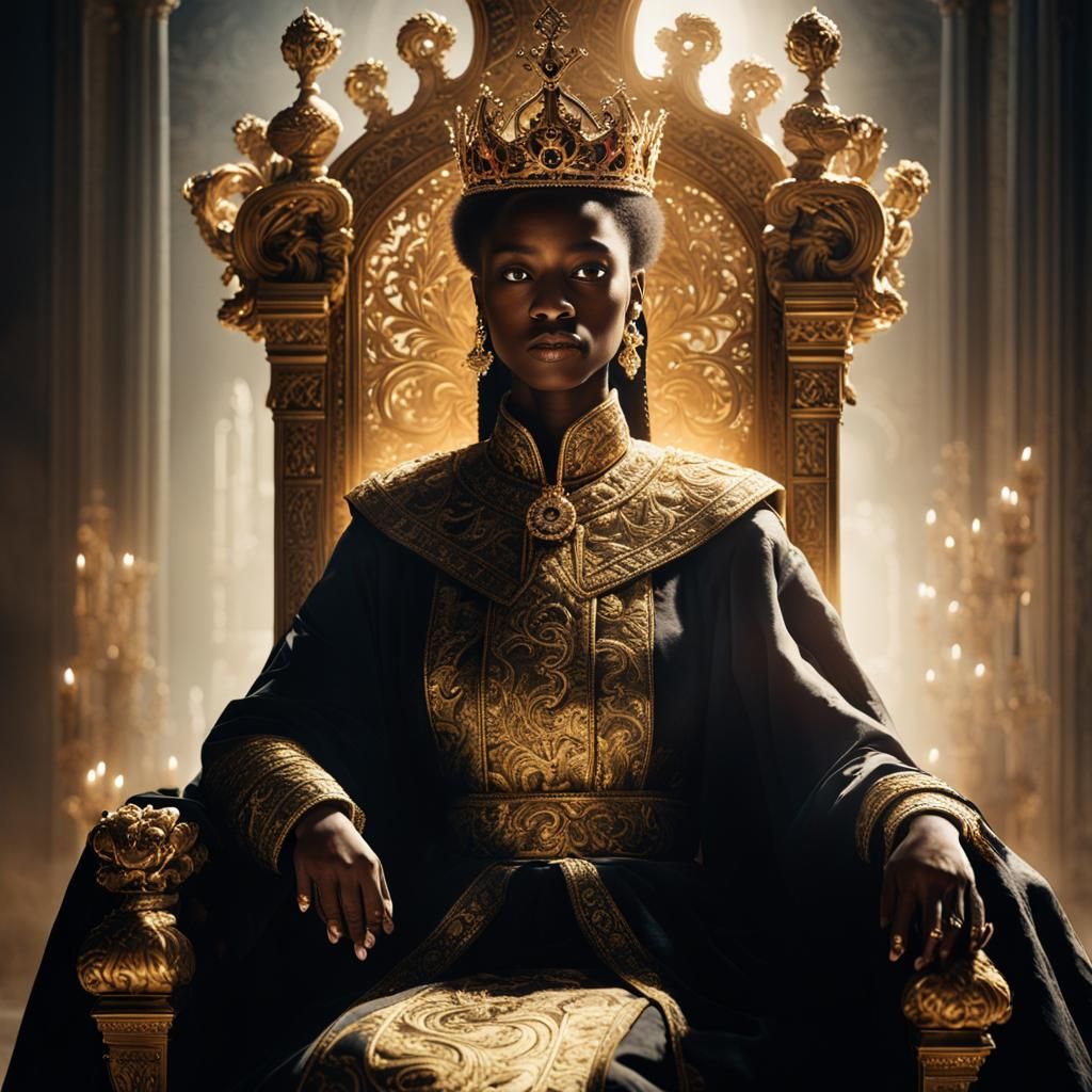 Regal Queen on Throne in Dramatic Lighting