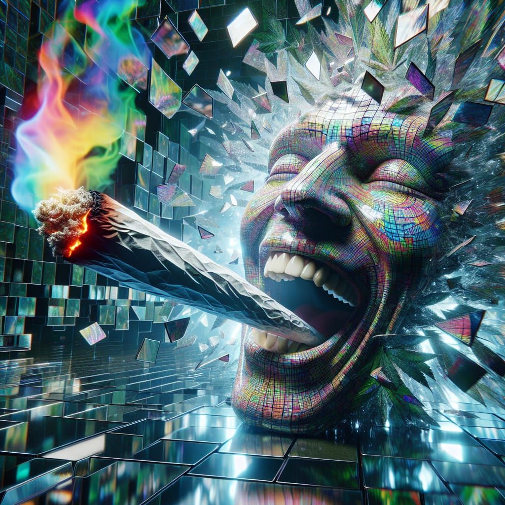 Psychedelic Head Laughs in Shattered Matrix