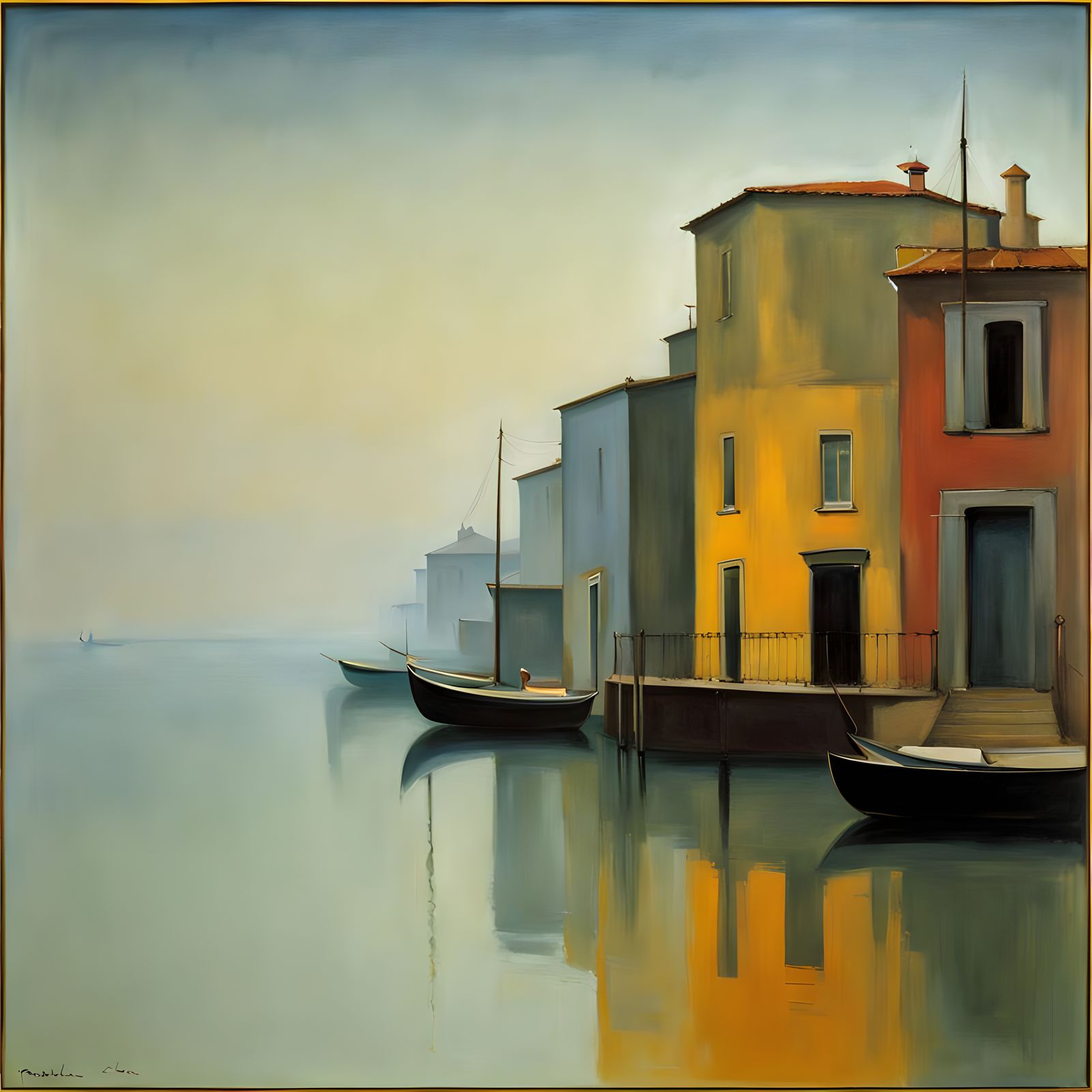 Misty Seaside Town in Rothko Style