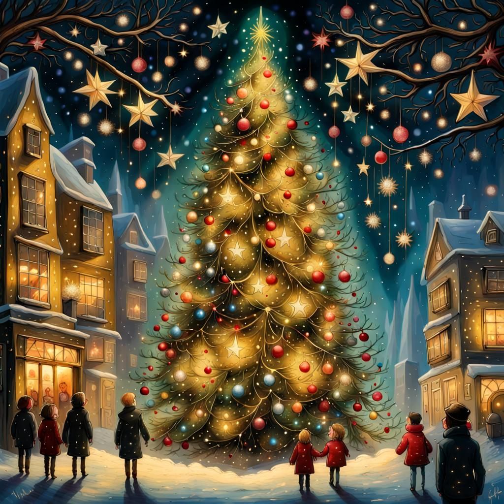 Magical Christmas Tree with Sparkling Star Ornaments