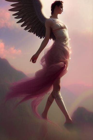Angelic Nephilim Woman in Monochromatic Pink