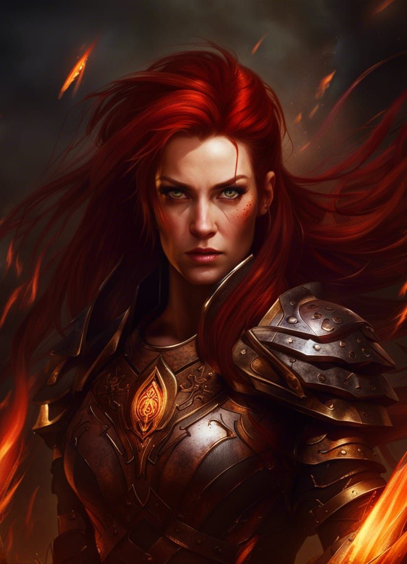 Fierce Female Cleric with Fiery Determination