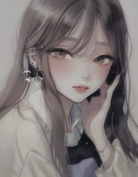 Ethereal Watercolor Portrait of a Gentle Girl