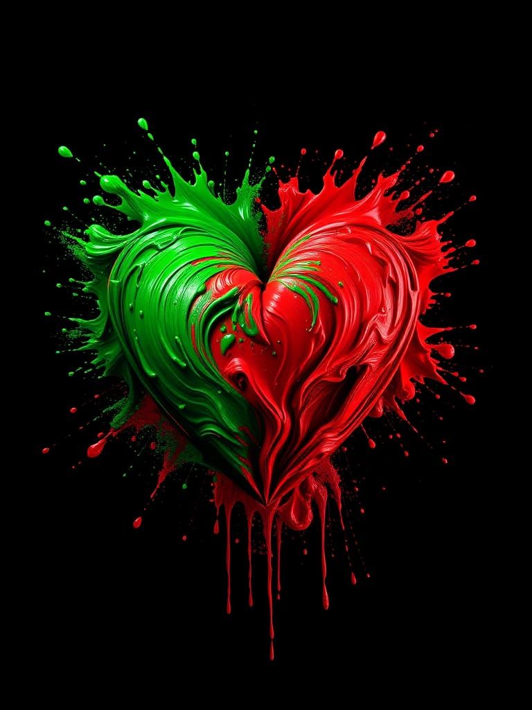 Colorful Splatter Paint Heart on Black Background