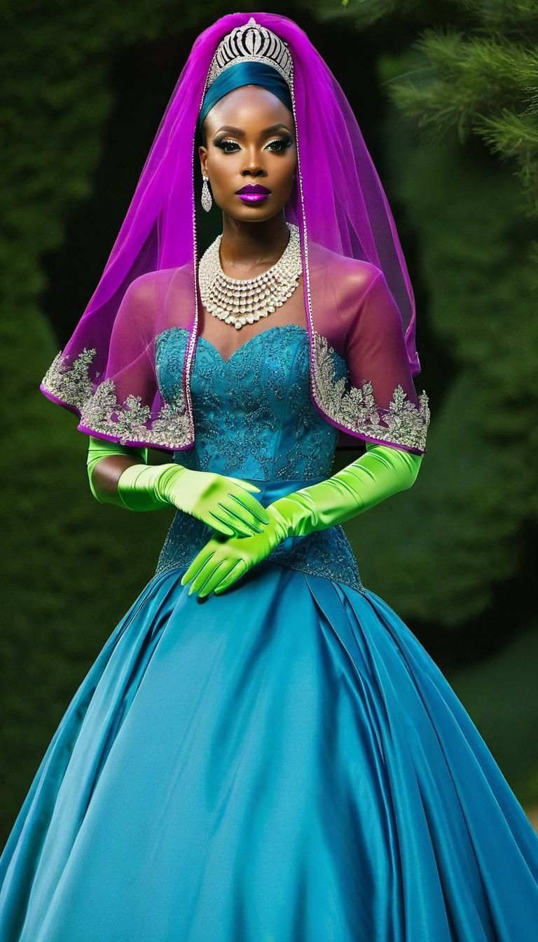 Black Girl in Sumptuous Attire with Veil