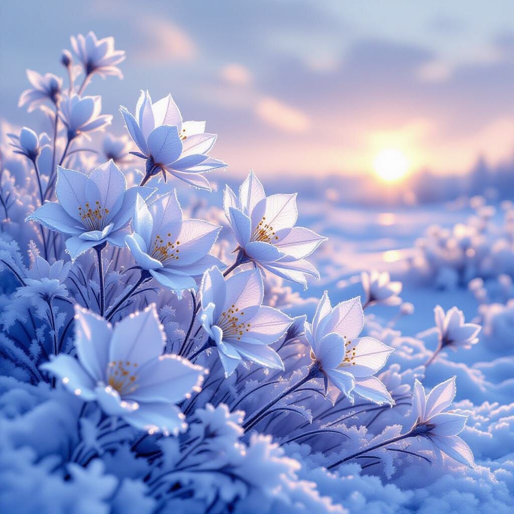Frosty Petals Shimmering in Frozen Arctic Landscape