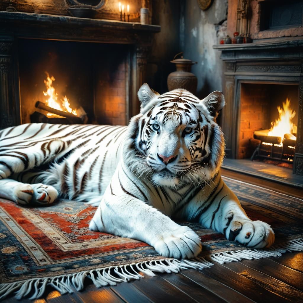 White Tiger Portrait in Rustic Setting