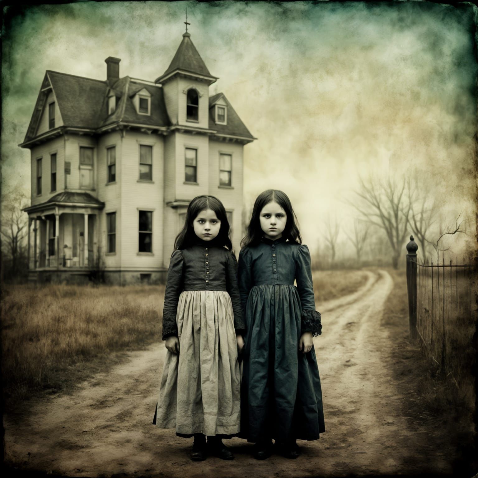 Creepy Victorian Ghost Children in Moody Film Scene
