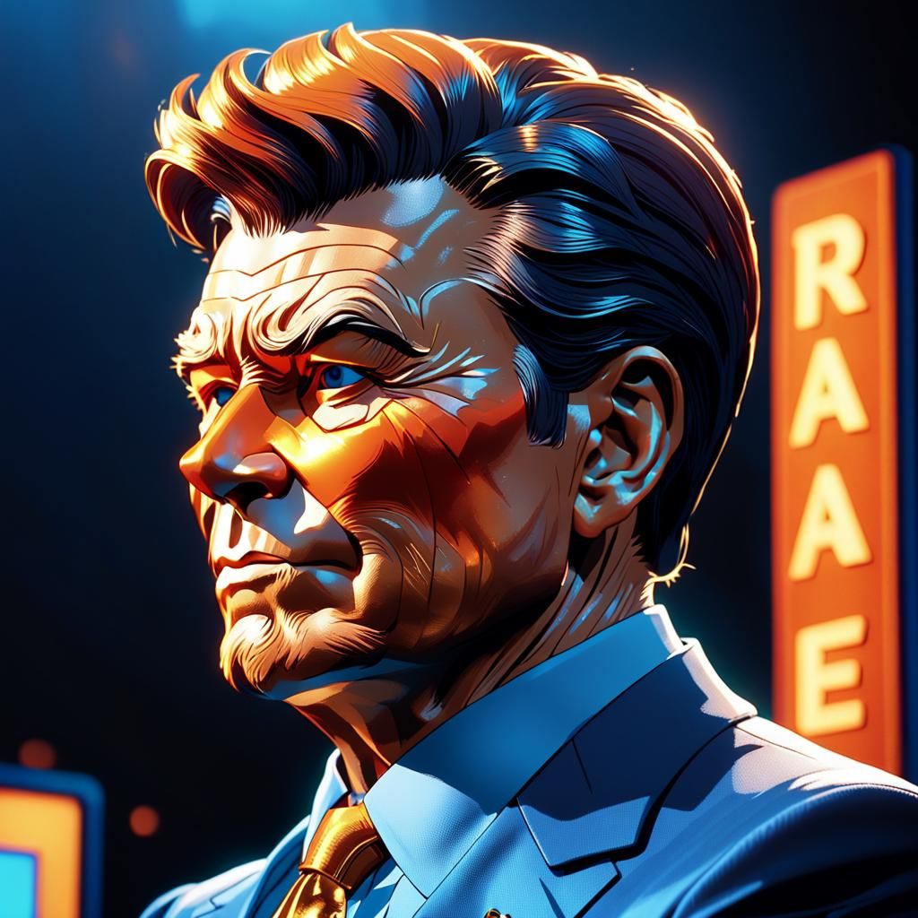 Game Show Contestant in Reagan Mask, Comic Book Style