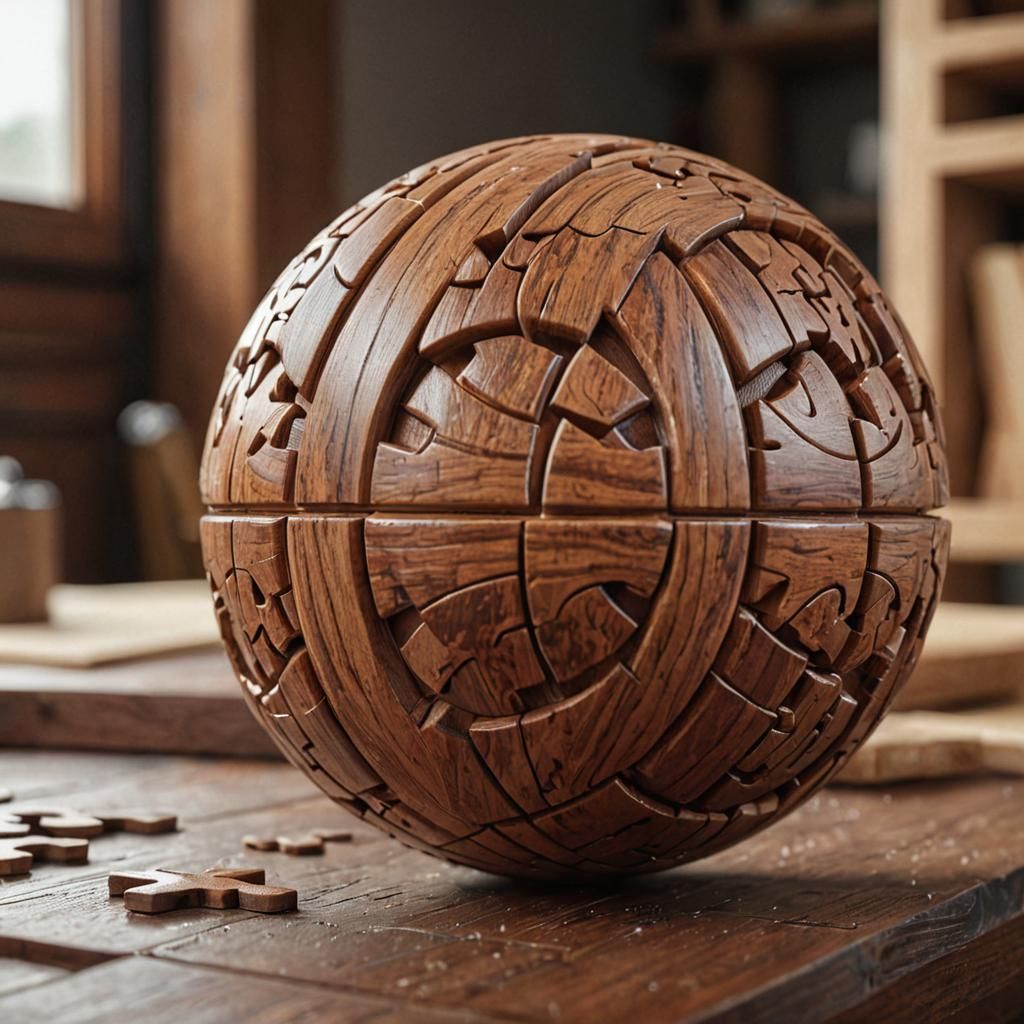 Intricate 3D Wooden Puzzle Orb in Polished Mahogany