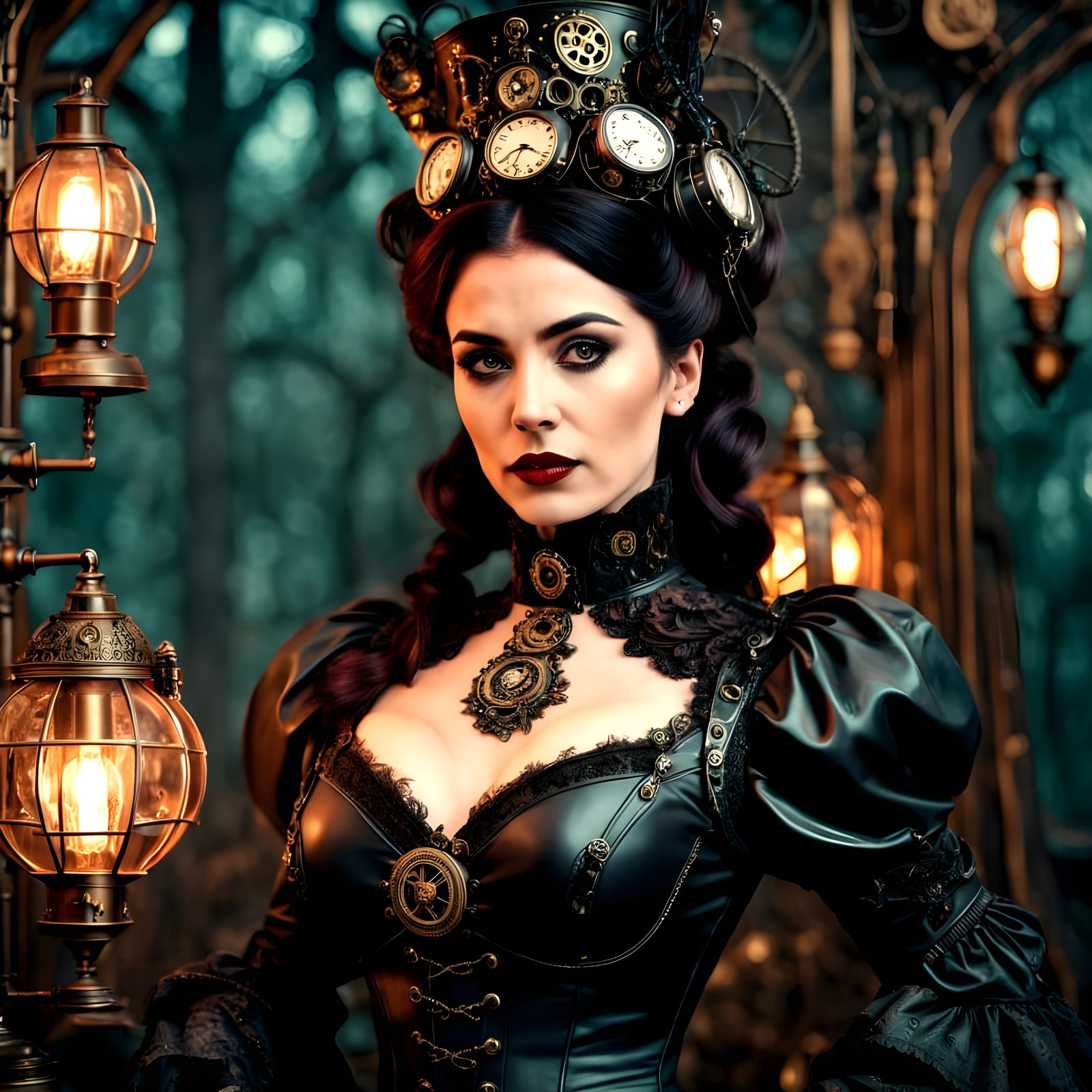Goth Steampunk Queen Victoria in Woodsy Club