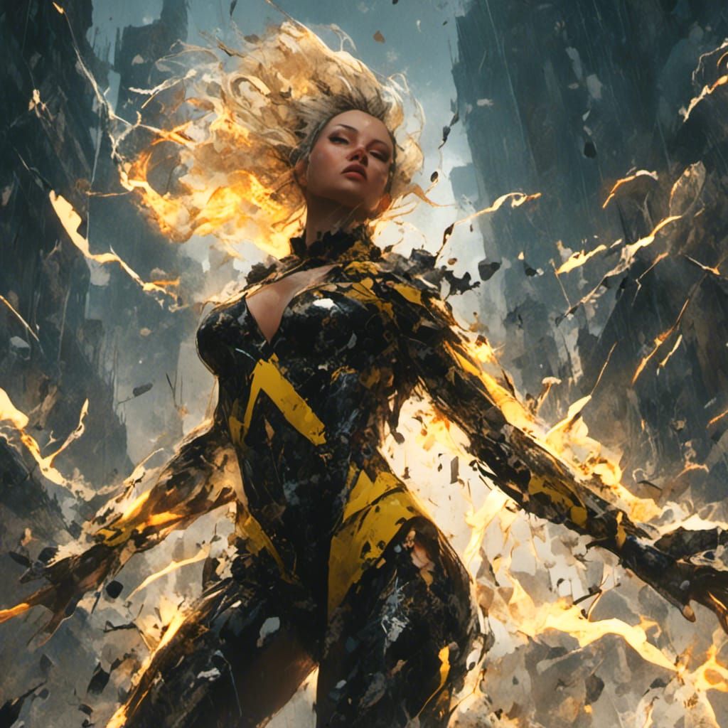Female Superhero Controls Storm in Dark Fantasy Art