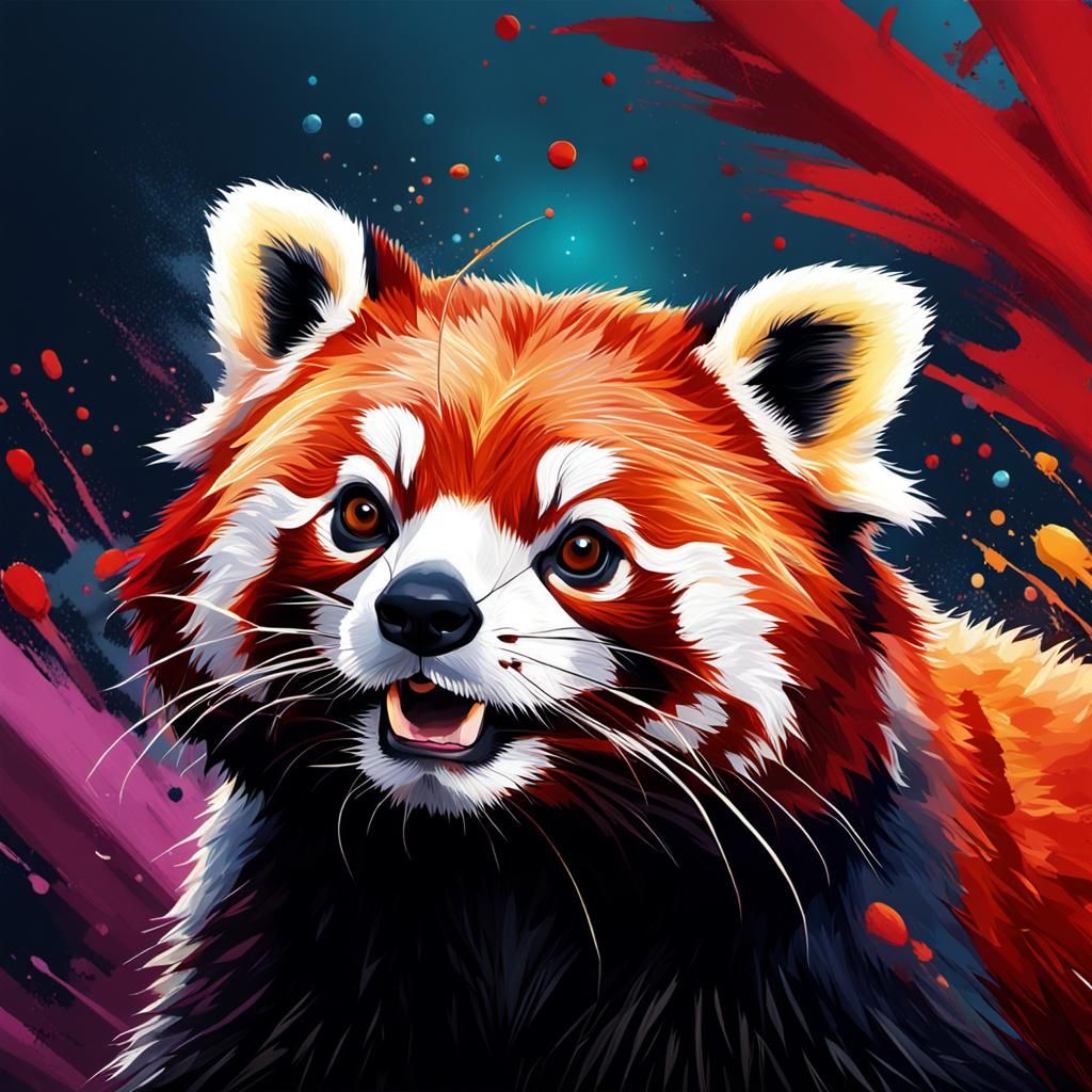 Hyperrealistic Red Panda in Splash Art Style