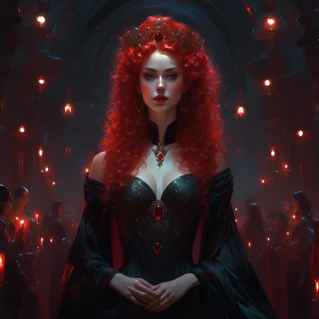 Sci-Fi Vampire Portrait with Red Hair in Watercolor