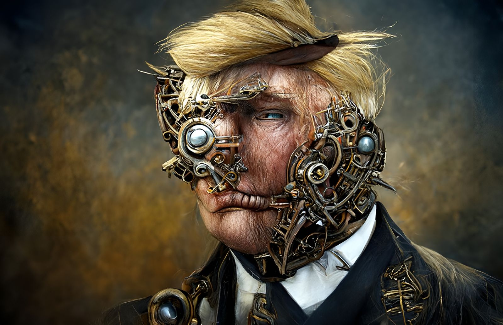 Steampunk Cyborg Trump Biomechanical Portrait in 8K