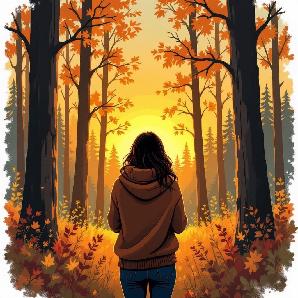 Sunrise Forest Scene in Dreamy Style