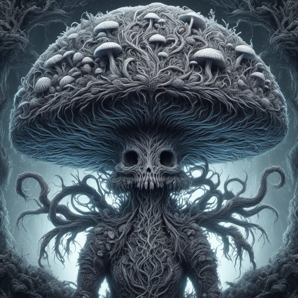 Baroque Charcoal Mushroom Illustration in 8k