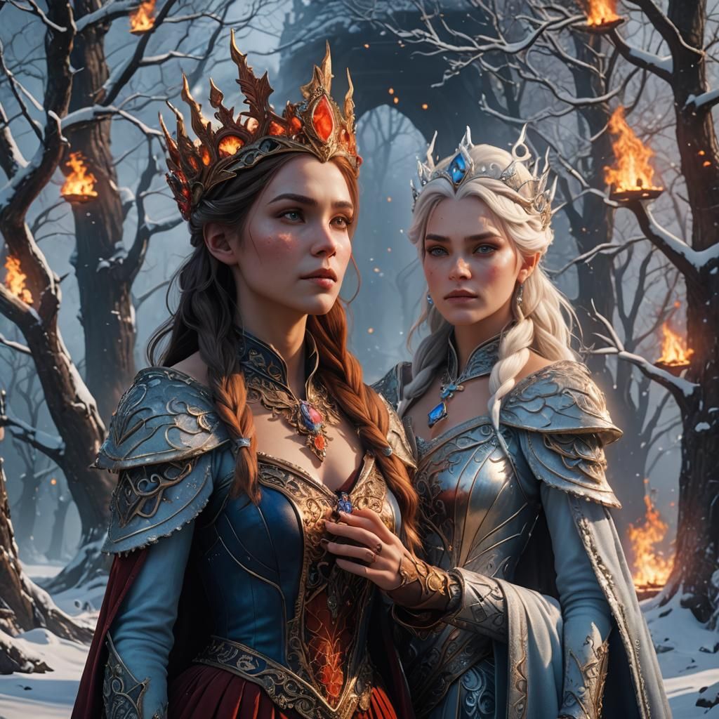 Fire Princess and Snow Queen Twins: Fantasy Art