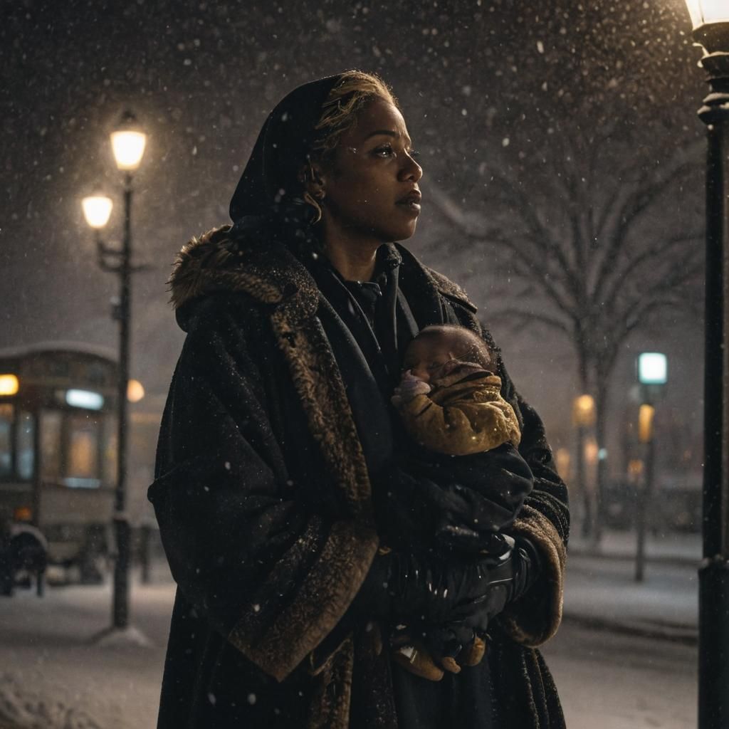Black Madonna at Bus Stop on Christmas Eve
