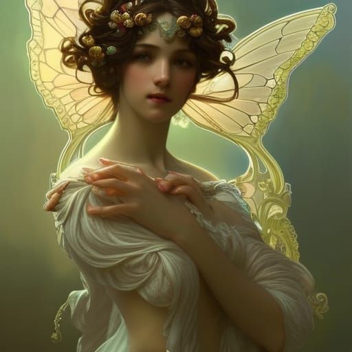Art Nouveau Fairy Portrait in Rococo Style