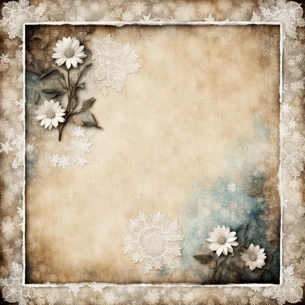 Frozen Flowers on Antique Lace Paper