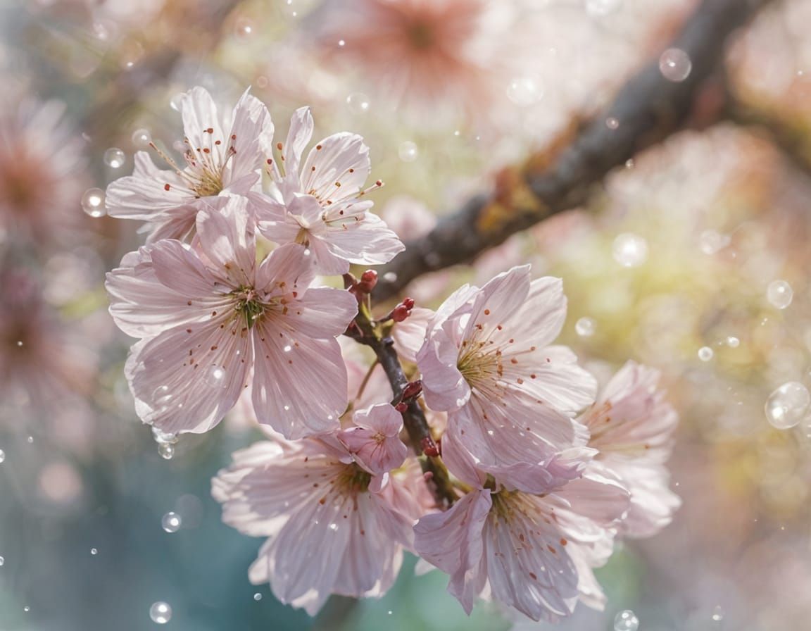 Vibrant Cherry Blossom in Morning Dew
