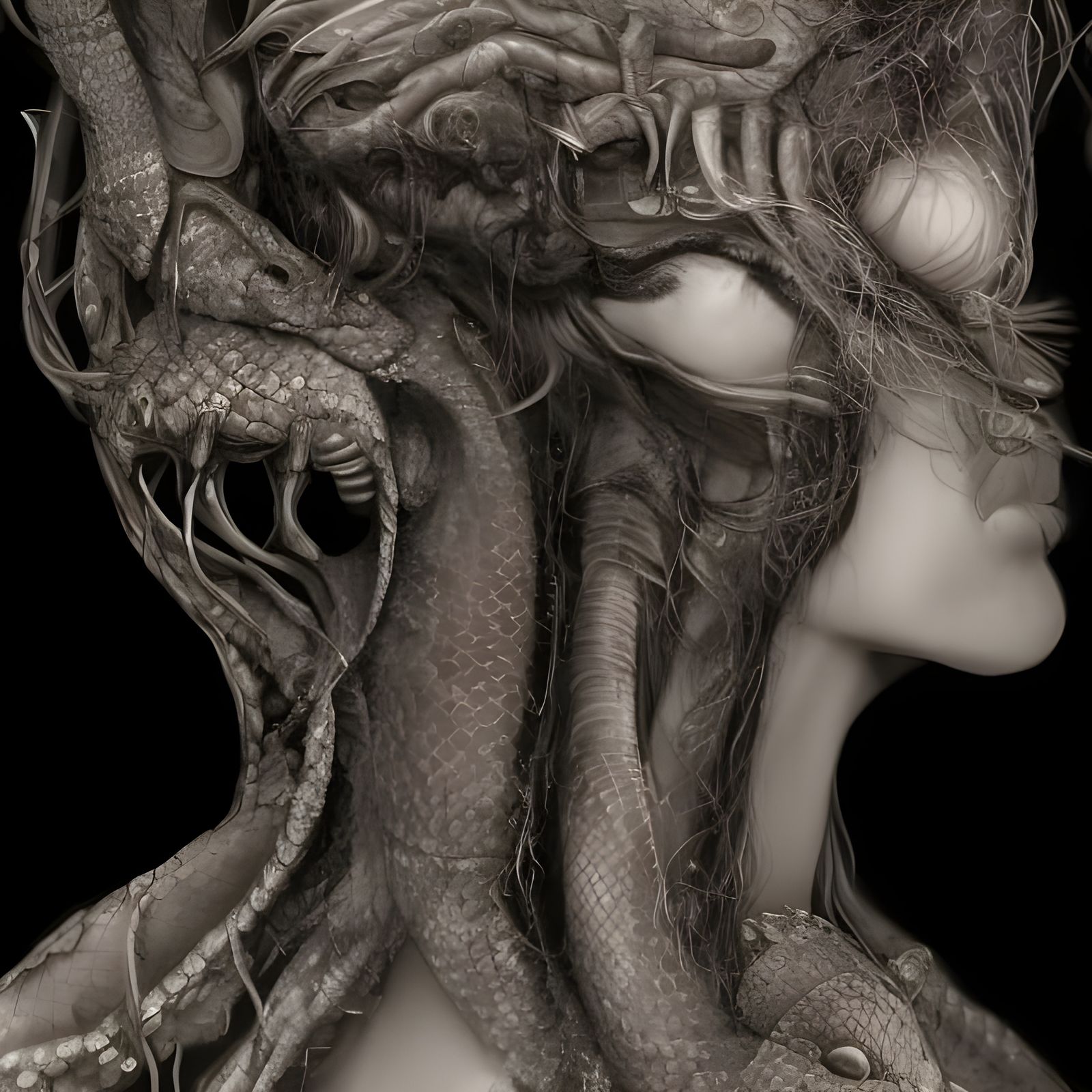 Surreal Organs Entwined with Mirrored Rattlesnake