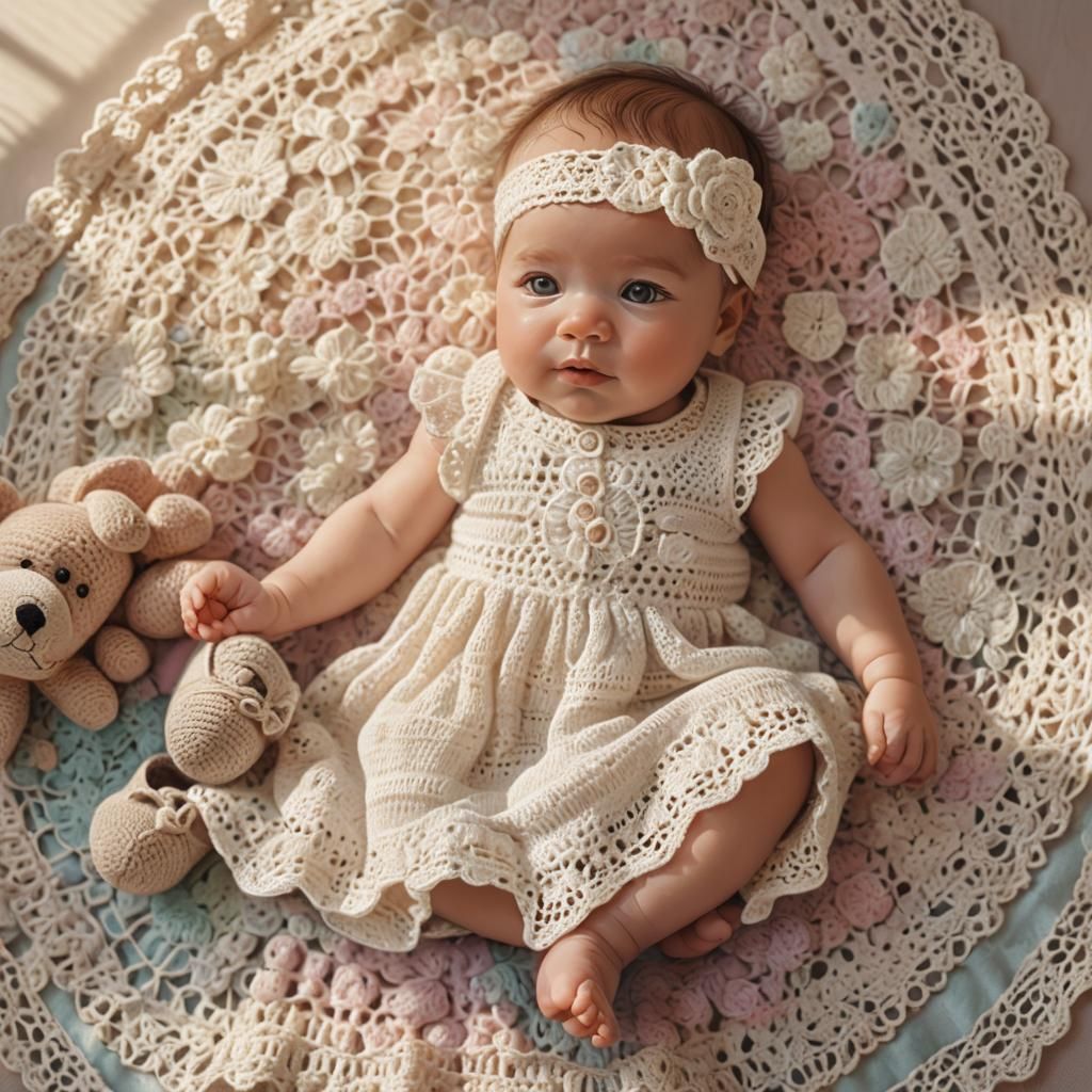 Baby in Crochet Outfit: Whimsical Digital Painting