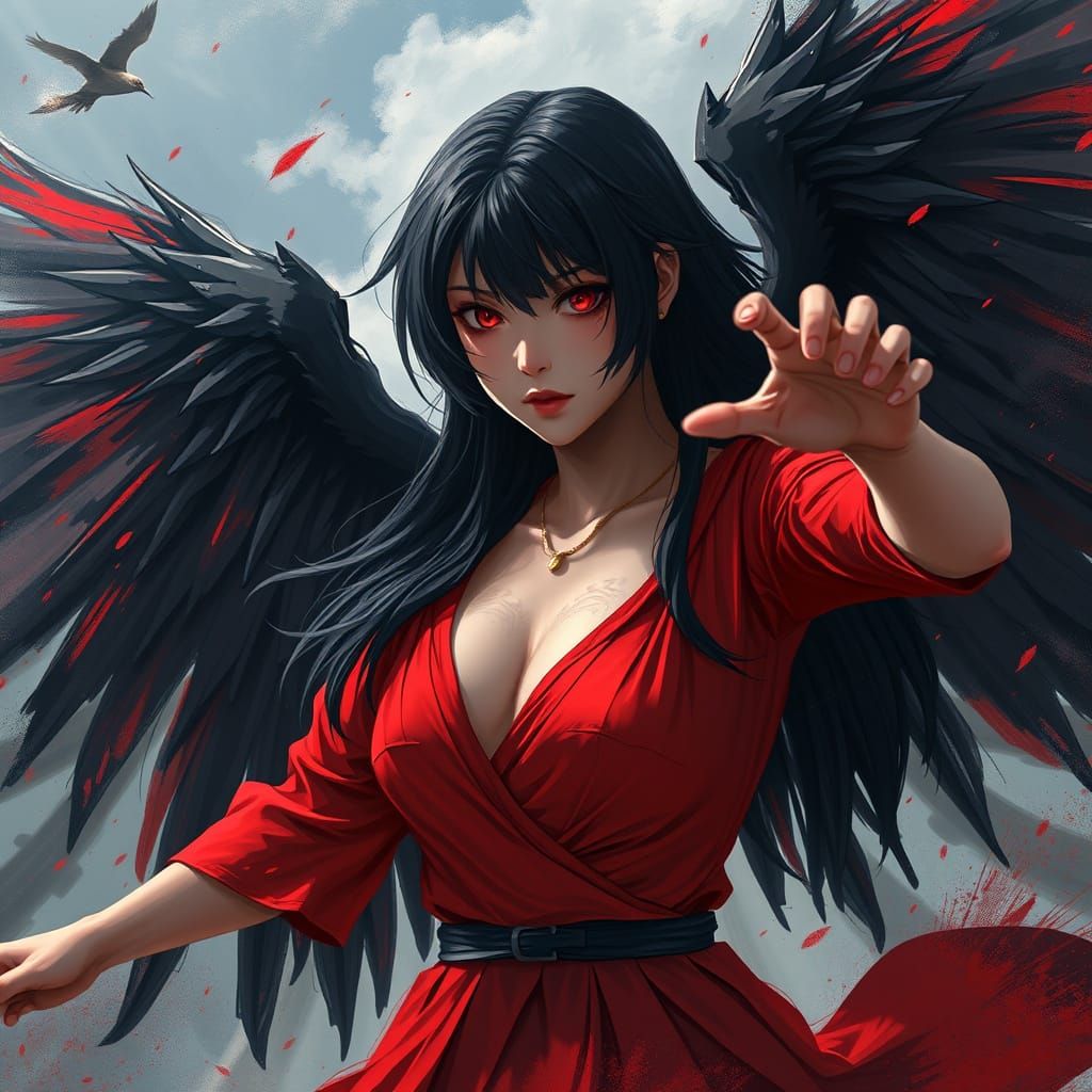 Ethereal Warrior in Red, Battling Shigaraki in Vibrant Fanta...