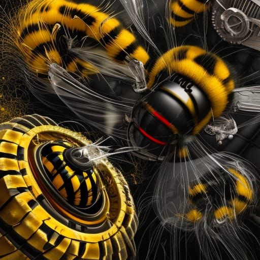 Steampunk Beehive Swarmed by Fuzzy Bumble Bees