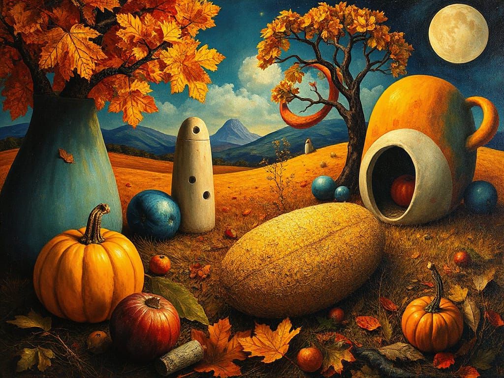 Surreal Autumn Harvest in Dreamlike Oil Painting Style