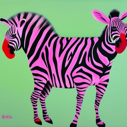 Two-Headed Pink Zebra in Gouache Style