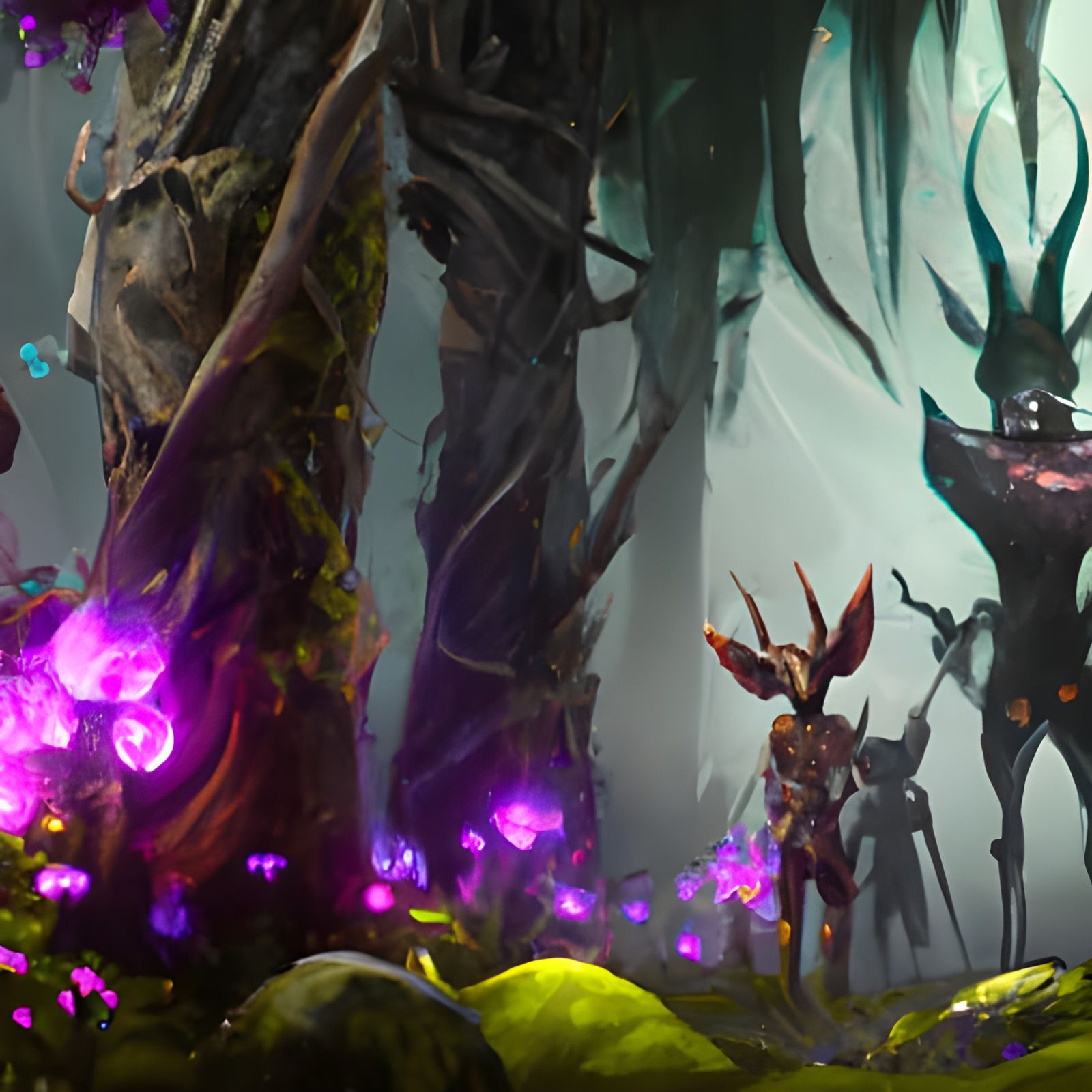 Elves in a Green and Purple Fantasy Jungle