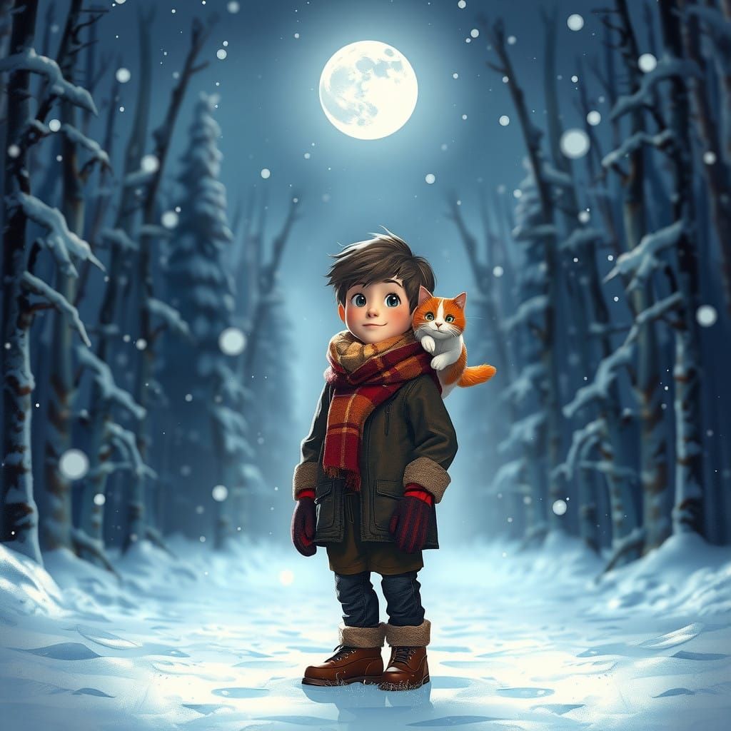 Whimsical Christmas Winter Scene in 3D Realistic Anime Style