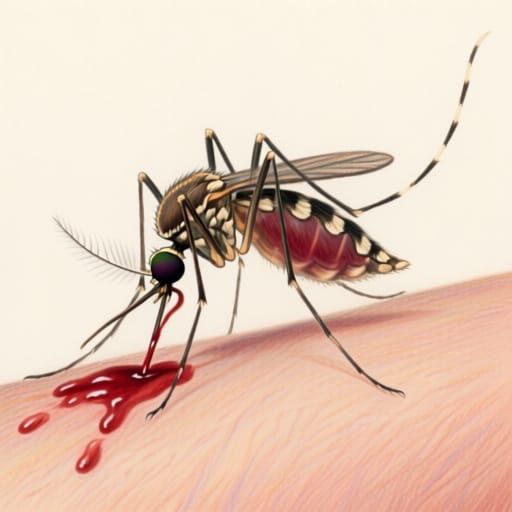 Detailed Zoological Illustration of Mosquito Sucking Blood