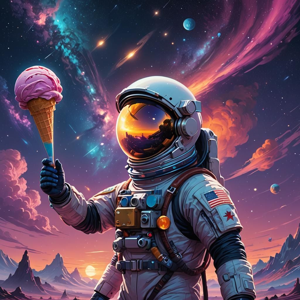 Astronaut Holds Sunset Ice Cream in Space