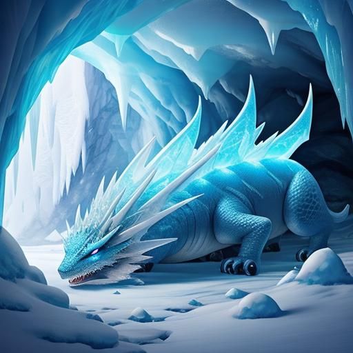 Ice Dragon Sleeping in Cave