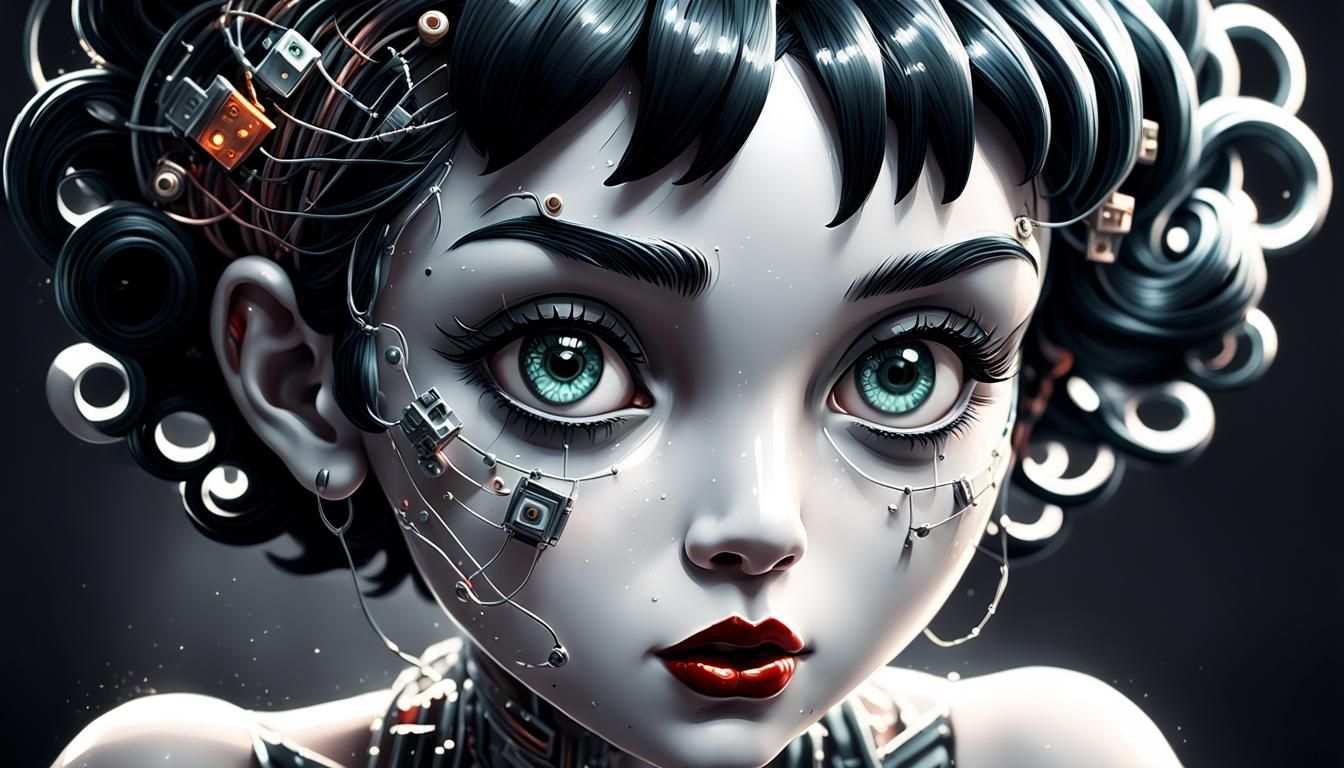 Surreal Anime Woman with Circuit Implants