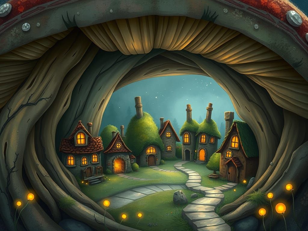 Charming Gnome Village Inside Giant Mushroom