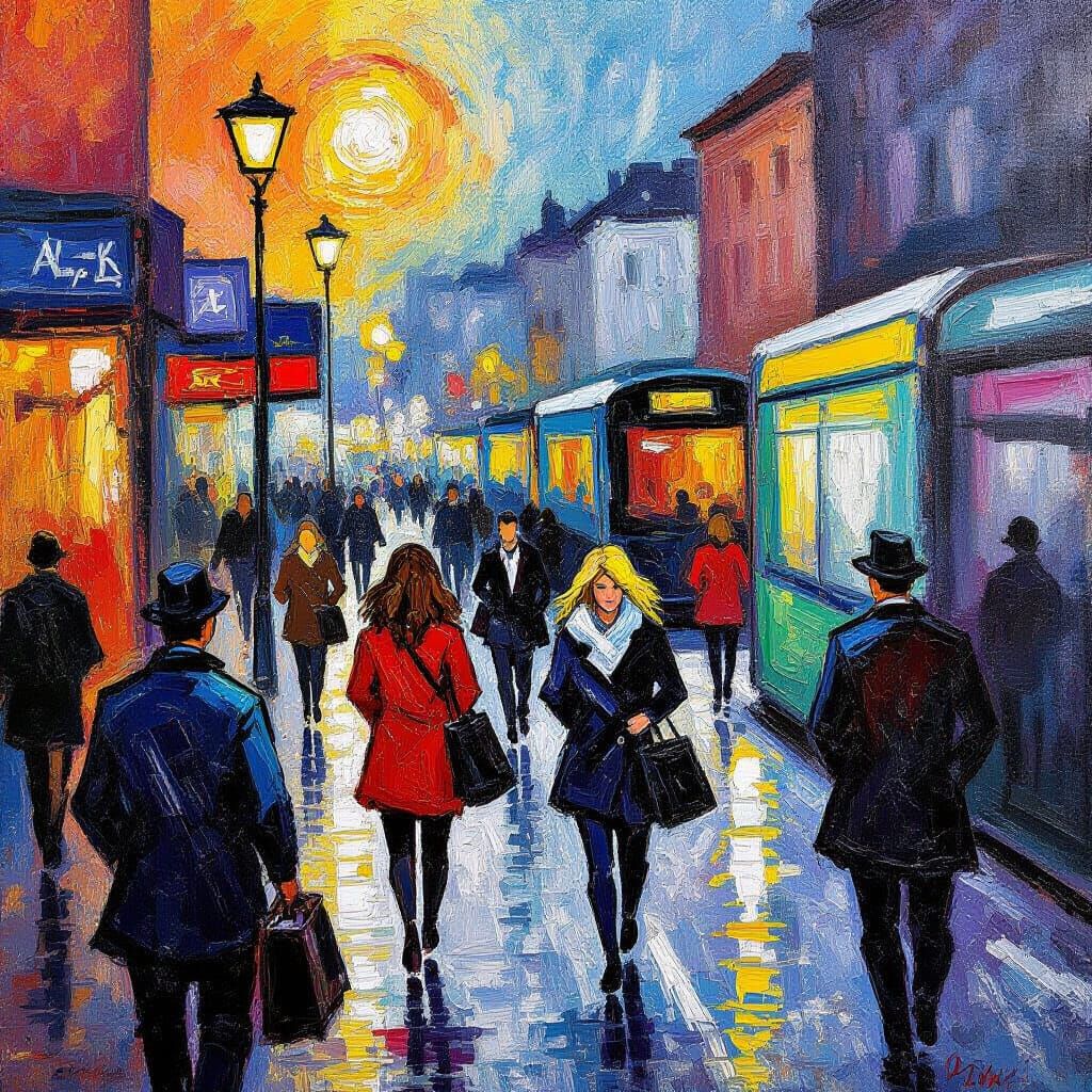 Expressive Subway Scene in Neo-Impressionist Style