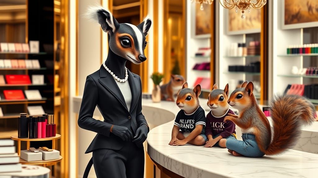 Elegant Skunk Doe Makeup Consultant in Luxury Department Sto...