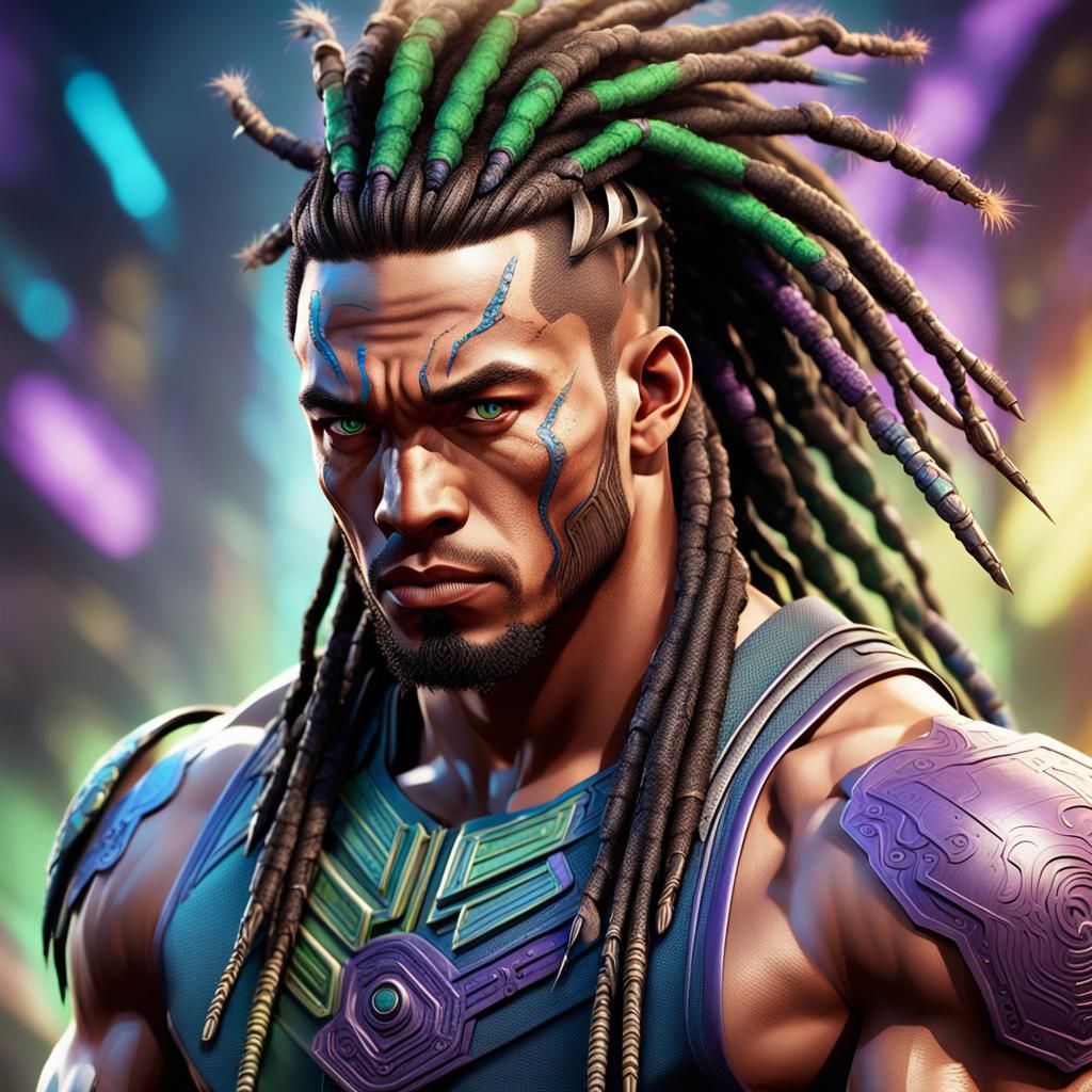 Blasian Warrior Concept Art in Anime Style