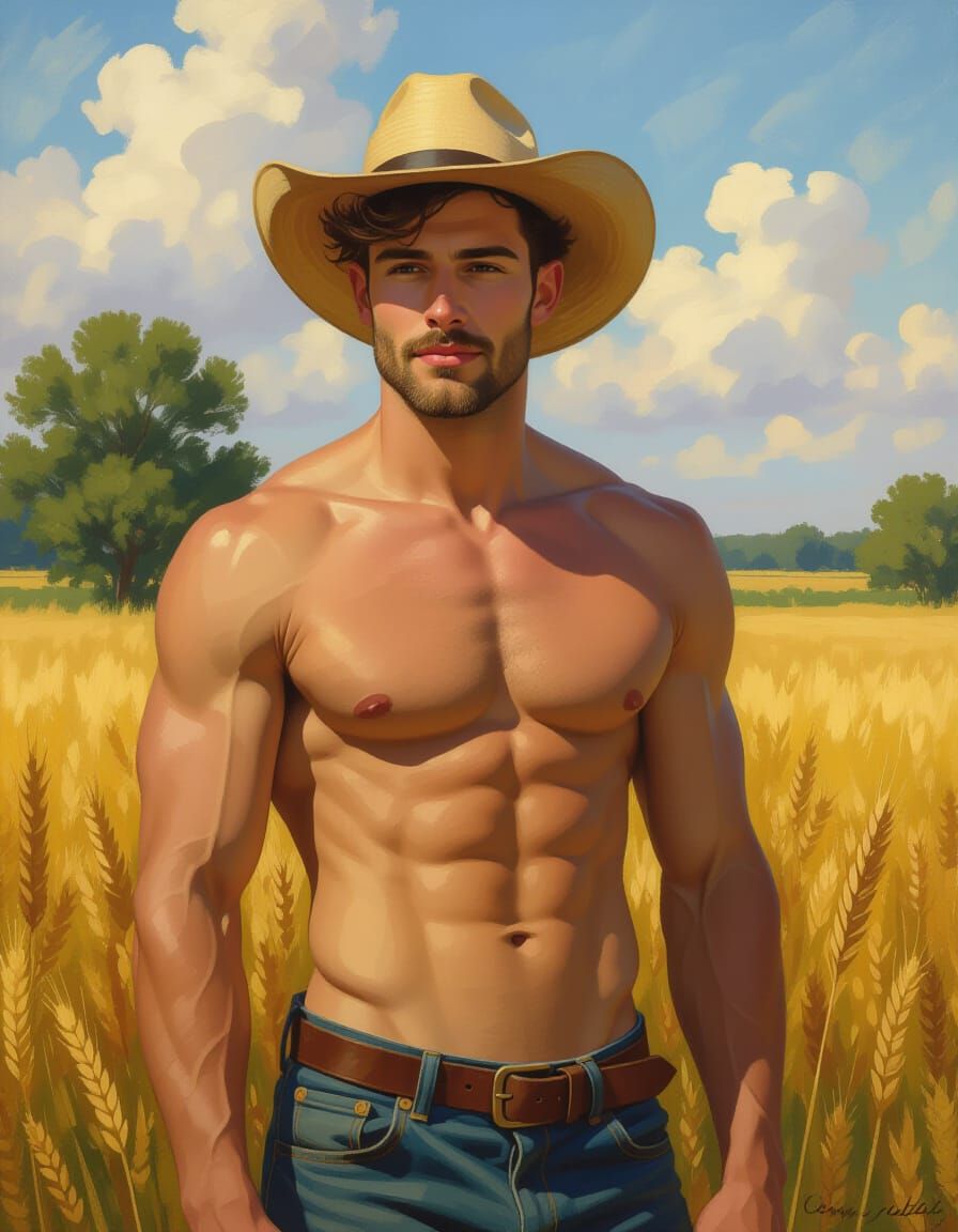 Shirtless Gay Farmer in Rembrandt Style
