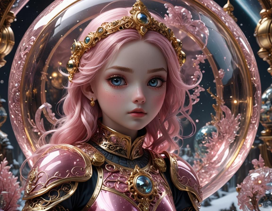 Goddess in Glass Diamonds: Anime-Inspired Digital Art