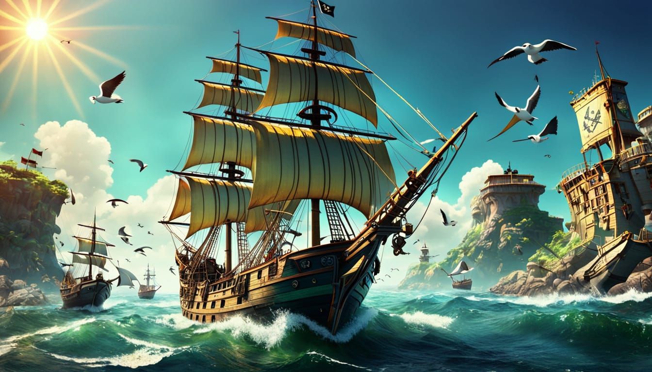 Eco-Friendly Pirates Sailing with Solar Panels