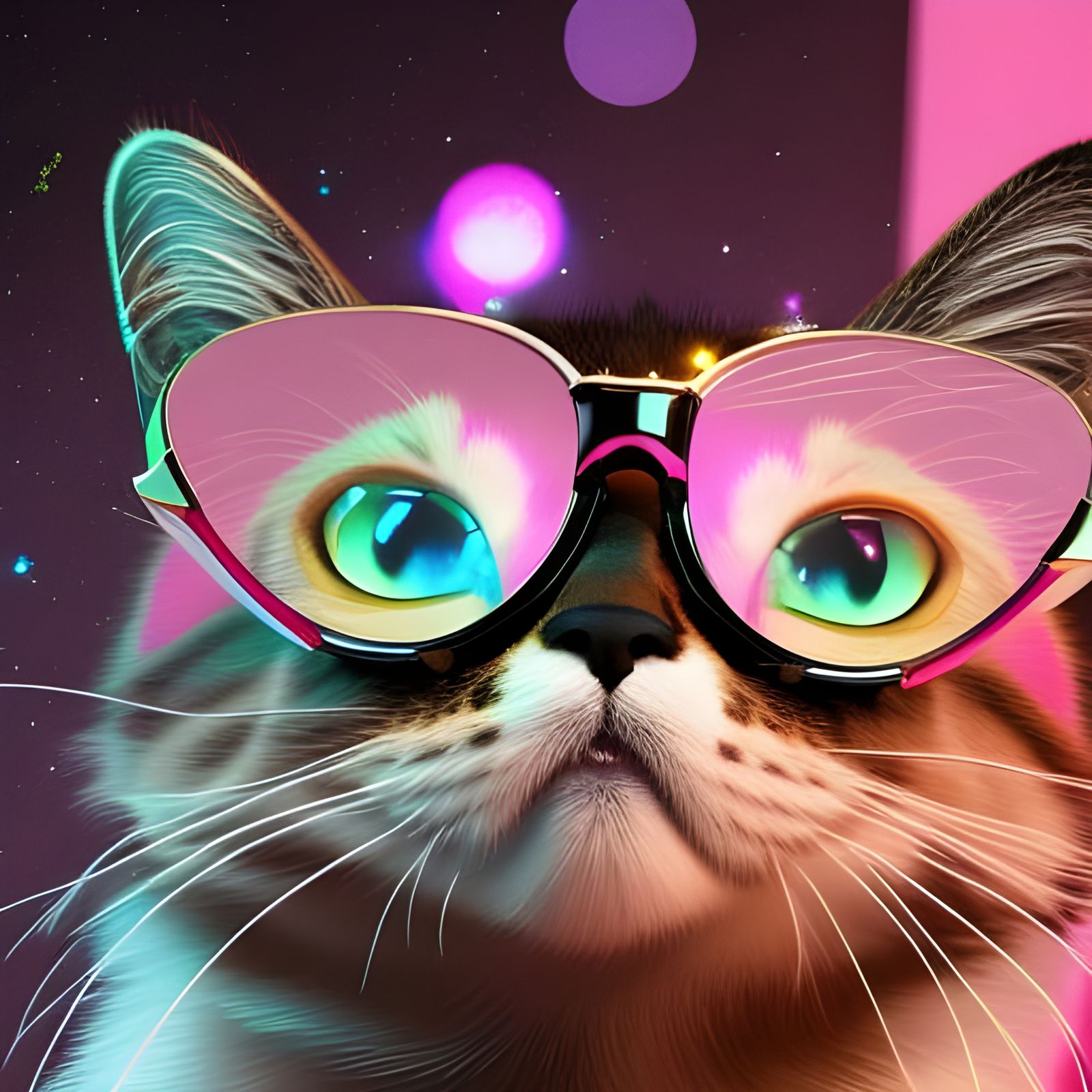 Cat in Jeweled Pink Feathered Glasses: 8K Art