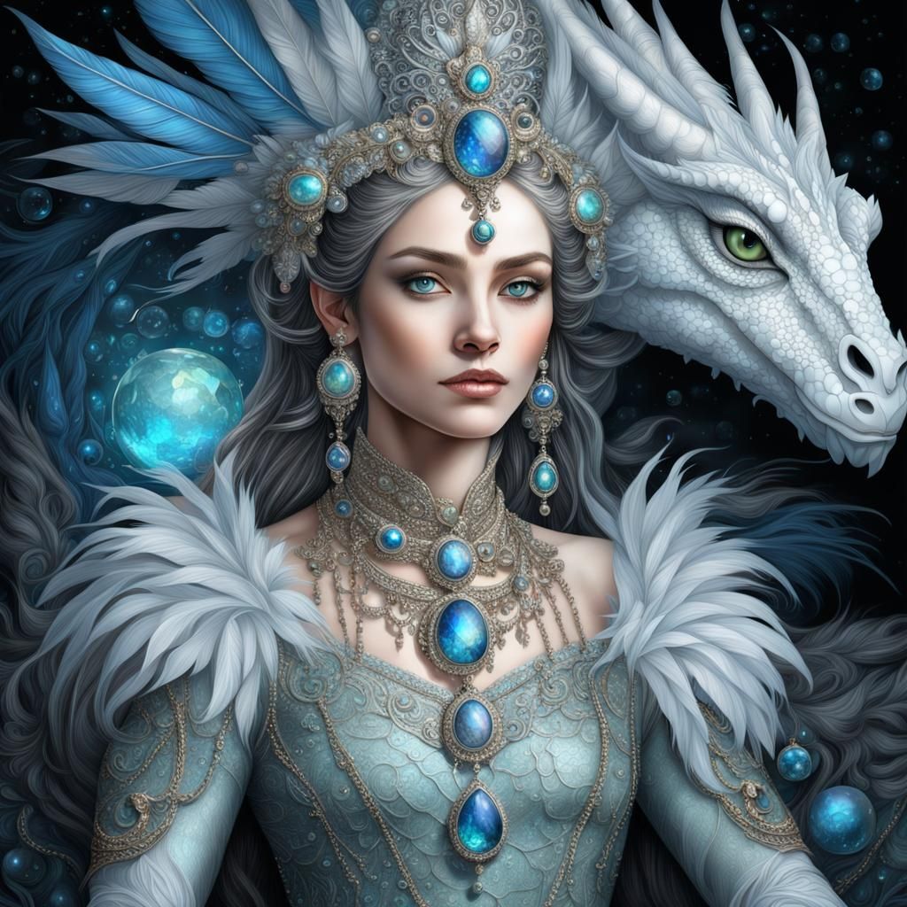 Princess and Dragon Portrait with Moonstone Accents
