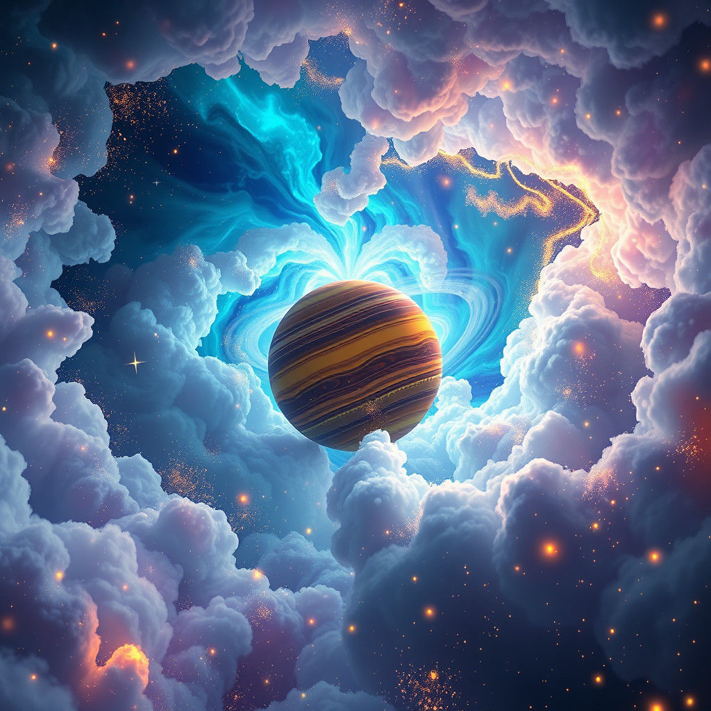 Ethereal Vision of Saturnija in Iridescent Clouds