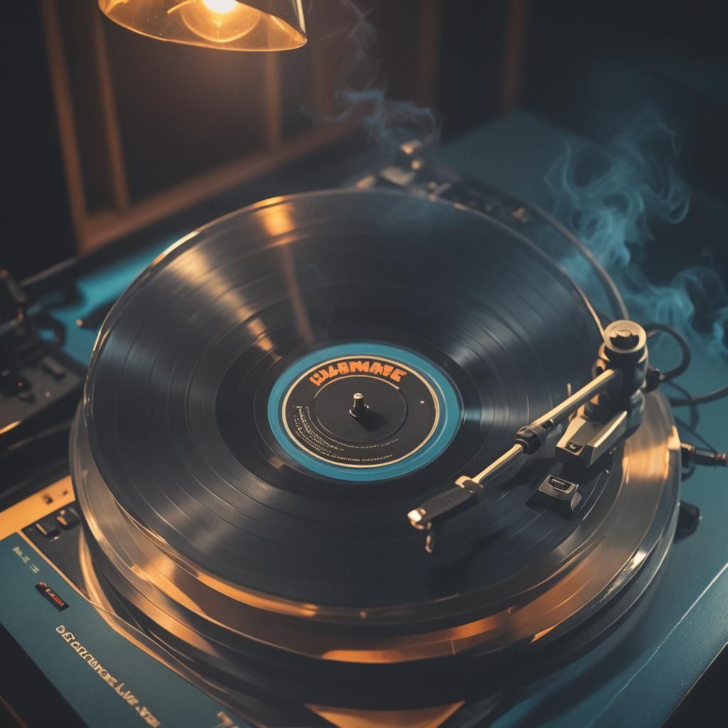 Retro Vinyl Record in Smoky 70s Setting